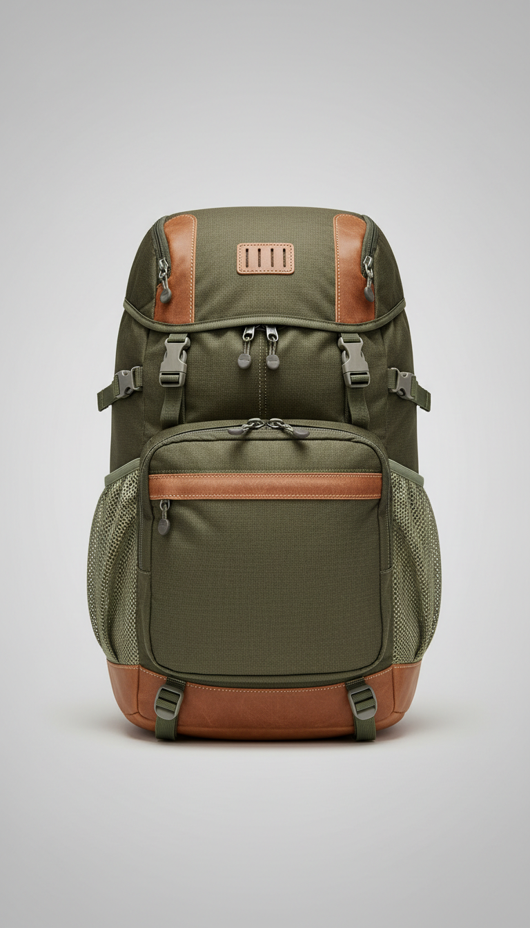 Mochila hiking marrón múltiples bolsillos