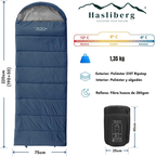 Ficha técnica de la bolsa de dormir Hasliberg Explorer con medidas, temperaturas, peso y materiales