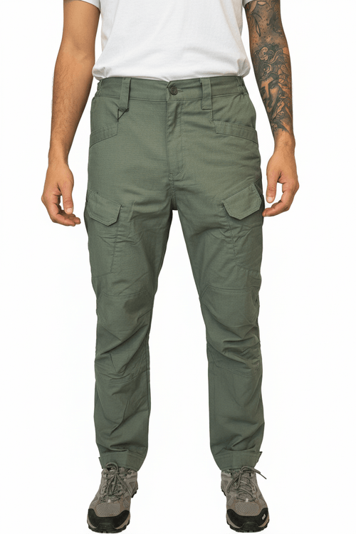 Pantalón de trekking antidesgarro ELT, resistente al agua y al viento, color verde oscuro, vista frontal
